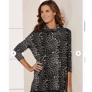 COPY - Soft Surroundings Felina  Black Leopard Print Tunic Sweater Top Size M